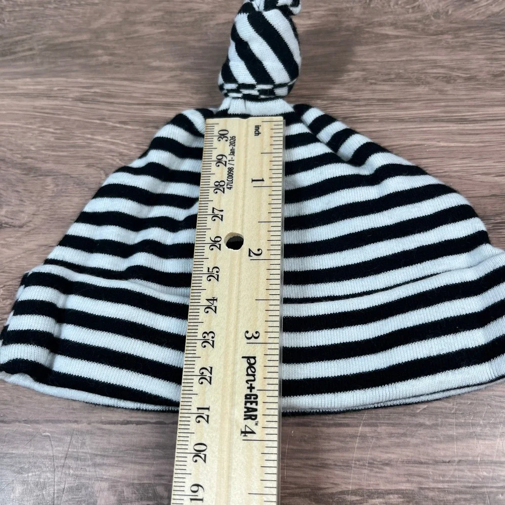 Target Gerber Baby Hats 0-6M Black White Grey Striped Elephant Top Knot 4 Pack